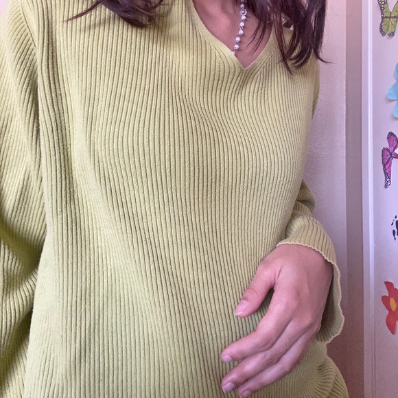 Green lined ribbed sweater / sweatshirt - Picture 2 of 4